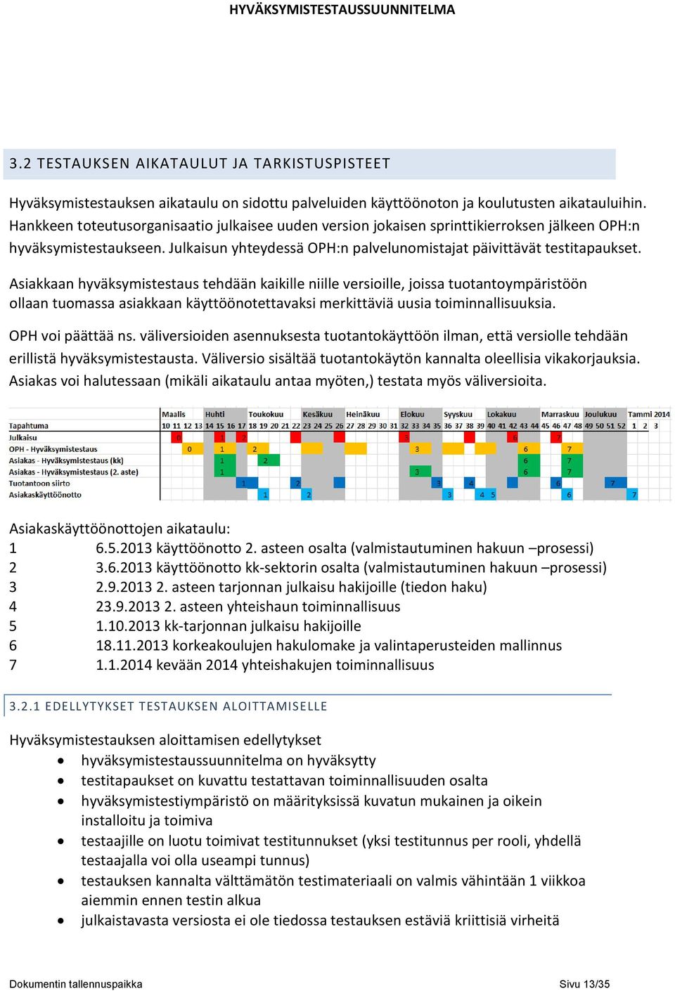 Asiakkaan hyväksymistestaus tehdään kaikille niille versioille, joissa tuotantoympäristöön ollaan tuomassa asiakkaan käyttöönotettavaksi merkittäviä uusia toiminnallisuuksia. OPH voi päättää ns.