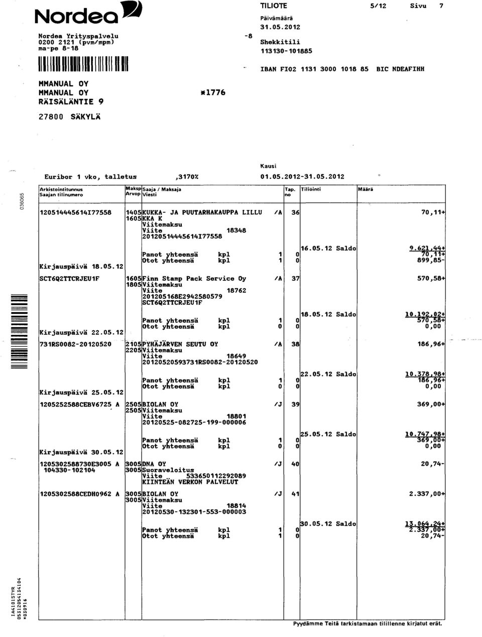 621 44+ Pat ~hteensa 1 0 Otot y teensa 1 0 8~~ JJ~, SCT6Q2TTCRJEU1F 16~~ Finn Stamp Pack Service Oy /A 37 570,58-t 1805 Viite 18762 201205168 2942580579 SCT6Q2TTCRJEU1F Kirjauspaiva 22.05.12 18.05.12 Sal do 10.