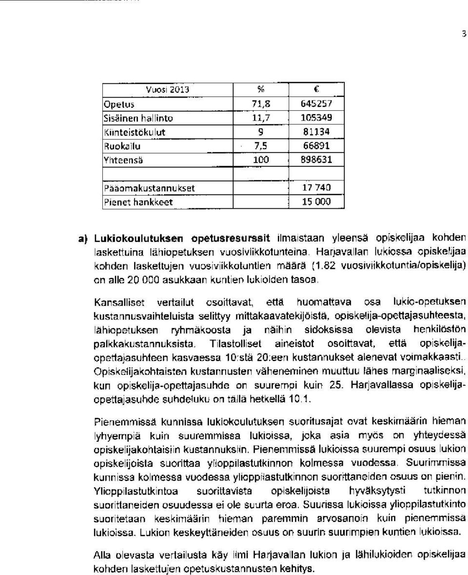 ilmaistaan yleensä opiskelijaa kohden laskettuina lähiopetuksen vuosiviikkotunteina. Harjavallan lukiossa opiskelijaa kohden laskettujen vuosiviikkotuntien määrä (1.