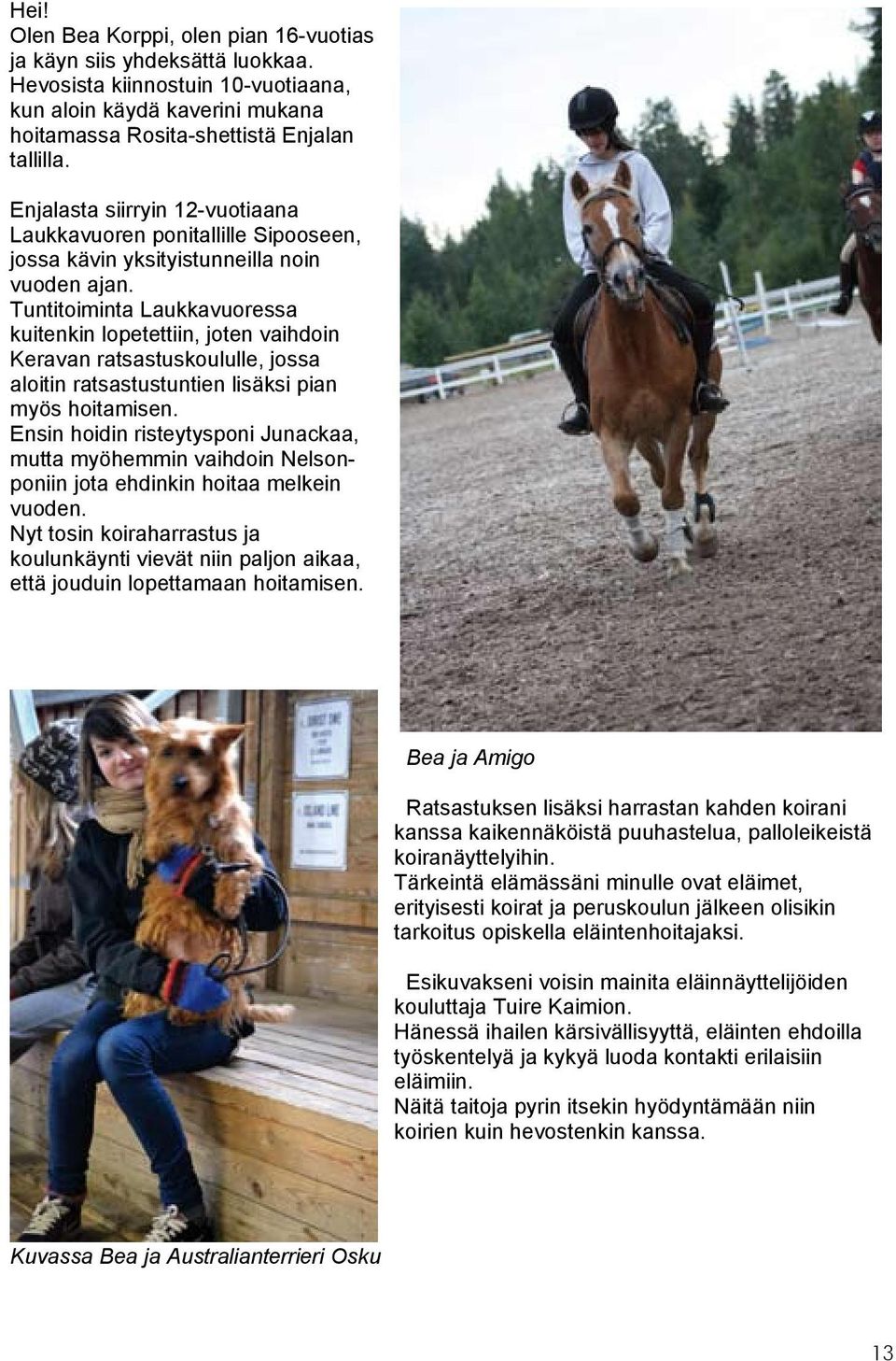 Tuntitoiminta Laukkavuoressa kuitenkin lopetettiin, joten vaihdoin Keravan ratsastuskoululle, jossa aloitin ratsastustuntien lisäksi pian myös hoitamisen.