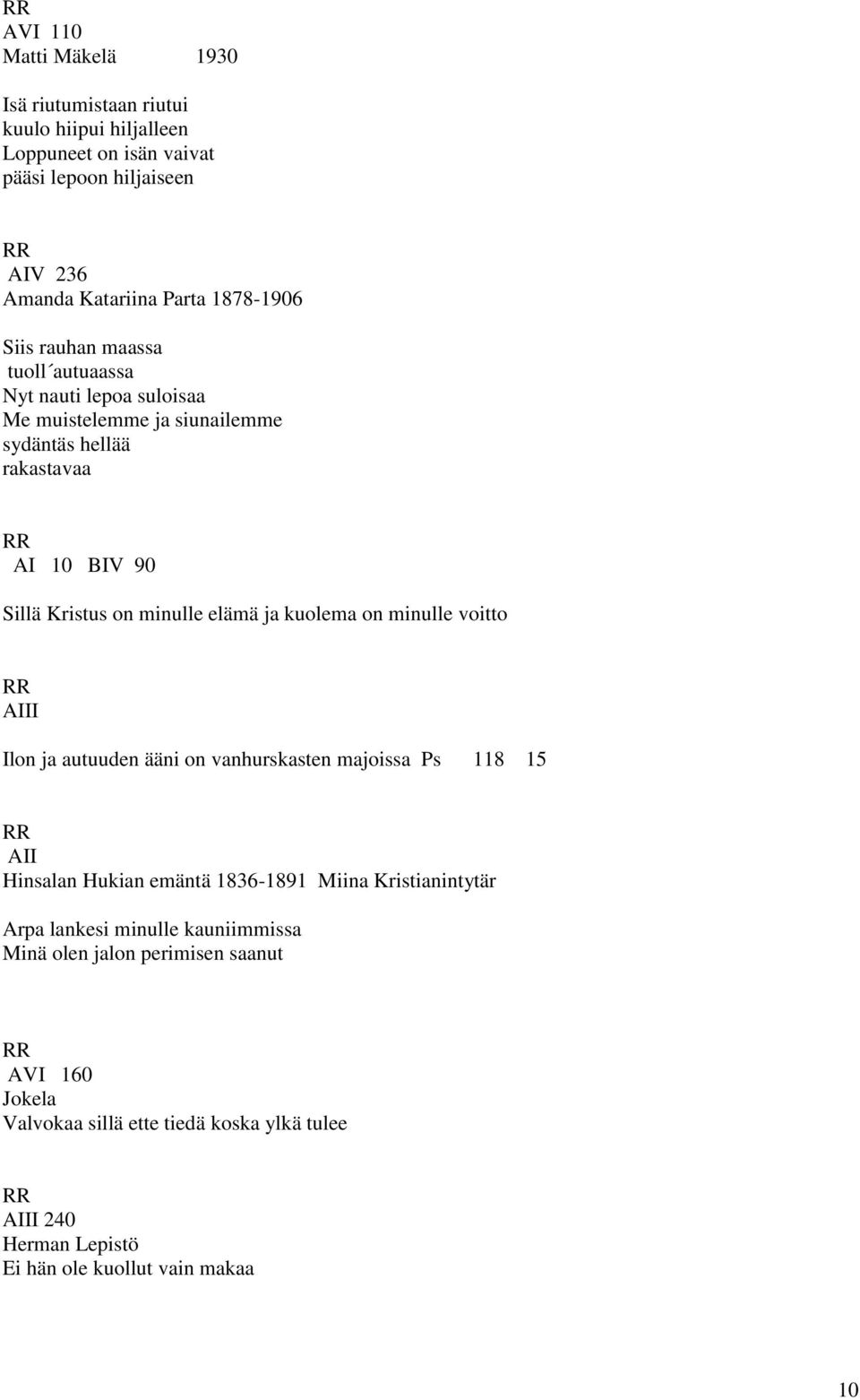 elämä ja kuolema on minulle voitto AIII Ilon ja autuuden ääni on vanhurskasten majoissa Ps 118 15 AII Hinsalan Hukian emäntä 1836-1891 Miina Kristianintytär Arpa