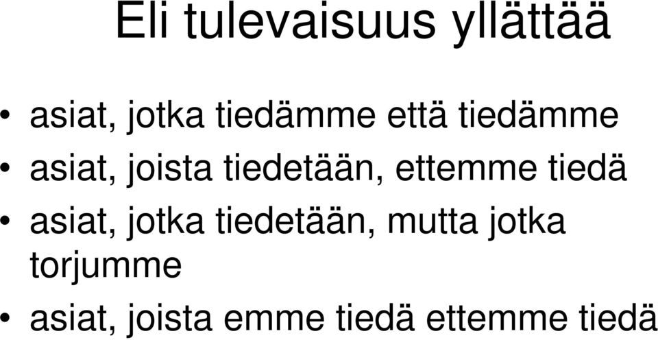 tiedetään, ettemme tiedä asiat, jotka