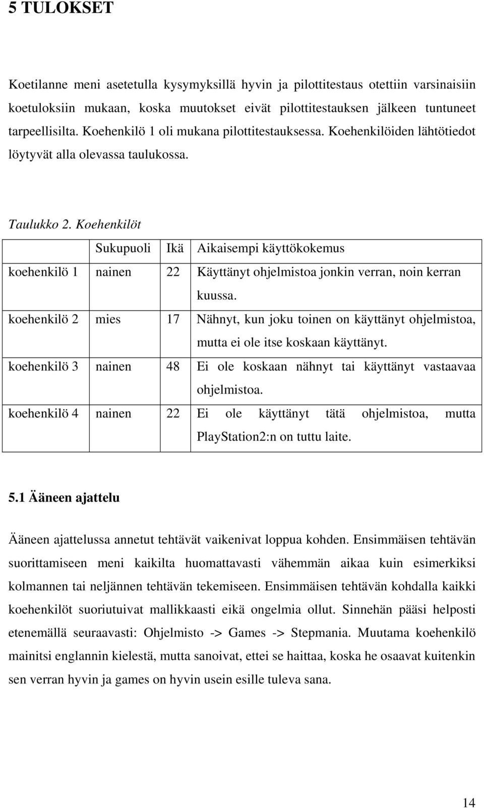 Koehenkilöt Sukupuoli Ikä Aikaisempi käyttökokemus koehenkilö 1 nainen 22 Käyttänyt ohjelmistoa jonkin verran, noin kerran kuussa.