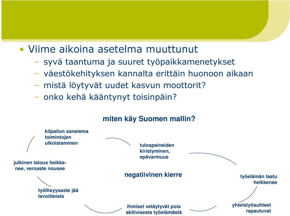 kilpailun sanelema toimintojen ulkoistaminen julkinen talous heikkenee, veroaste nousee työllisyysaste jää tavoitteista