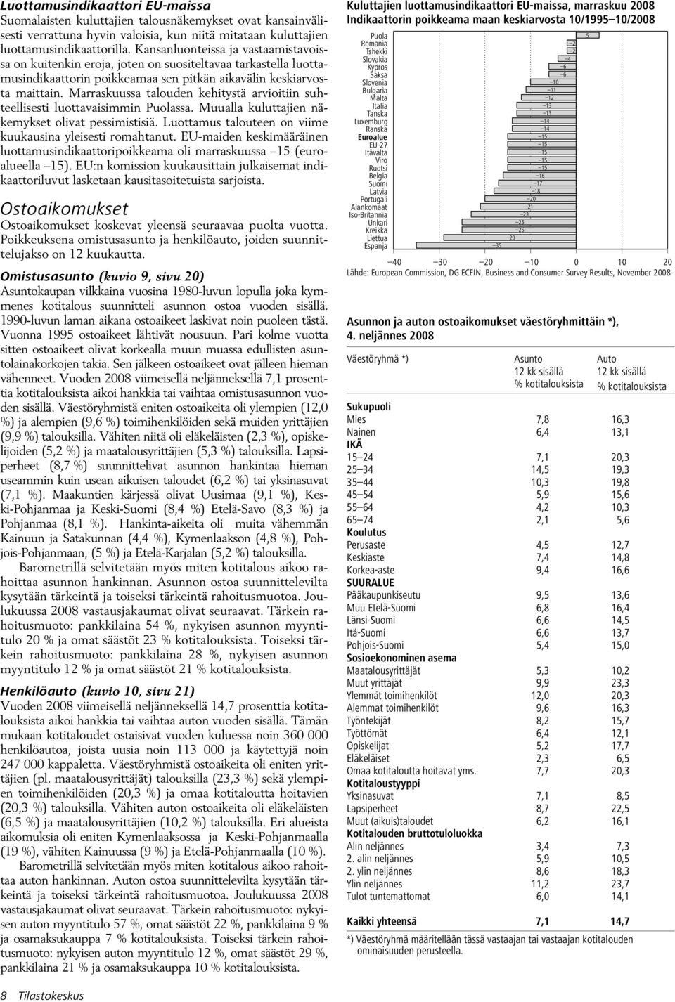 Marraskuussa talouden kehitystä arvioitiin suhteellisesti luottavaisimmin Puolassa. Muualla kuluttajien näkemykset olivat pessimistisiä. Luottamus talouteen on viime kuukausina yleisesti romahtanut.