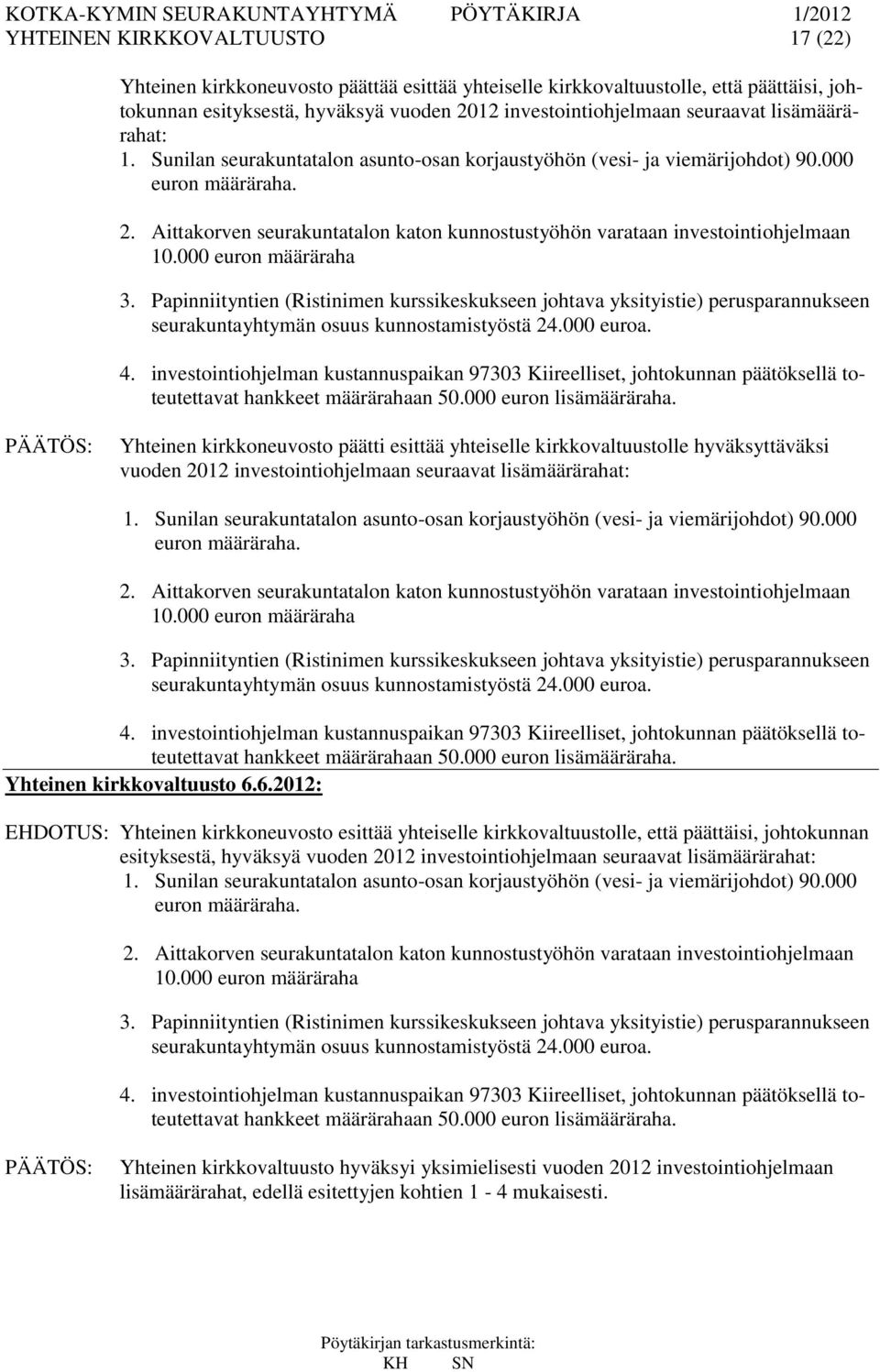 Aittakorven seurakuntatalon katon kunnostustyöhön varataan investointiohjelmaan 10.000 euron määräraha 3.