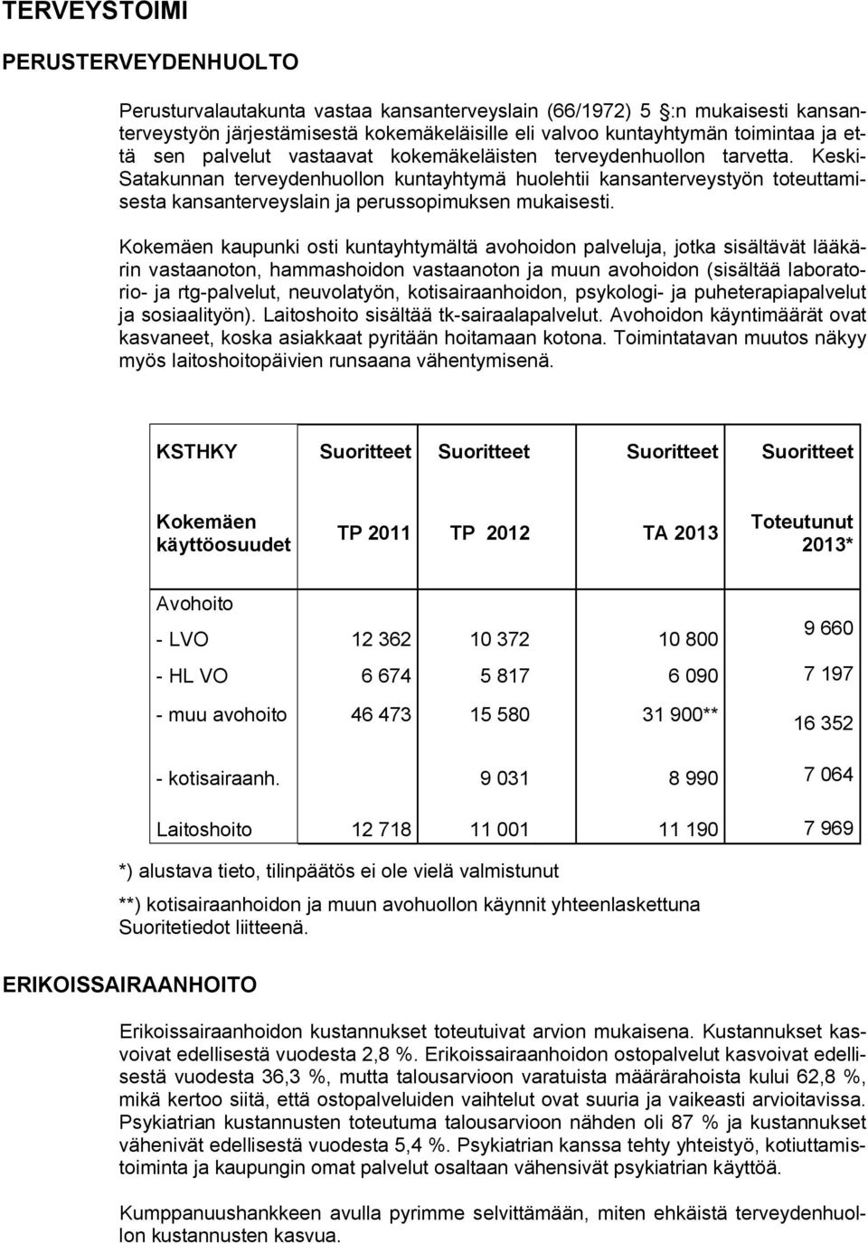 Keski- Satakunnan terveydenhuollon kuntayhtymä huolehtii kansanterveystyön toteuttamisesta kansanterveyslain ja perussopimuksen mukaisesti.