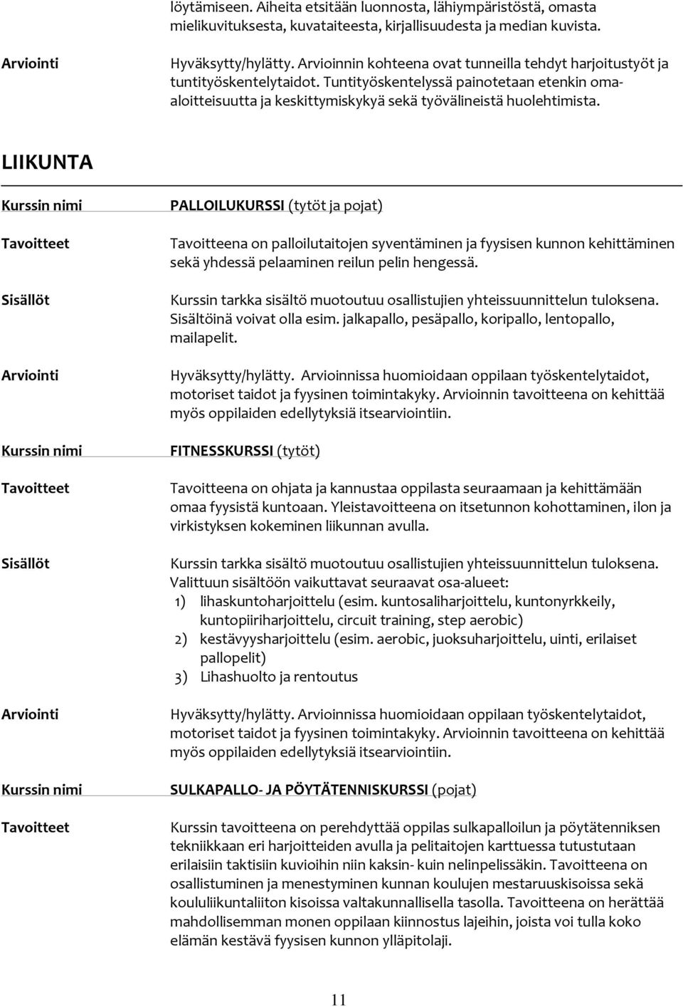 LIIKUNTA PALLOILUKURSSI (tytöt ja pojat) Tavoitteena on palloilutaitojen syventäminen ja fyysisen kunnon kehittäminen sekä yhdessä pelaaminen reilun pelin hengessä.