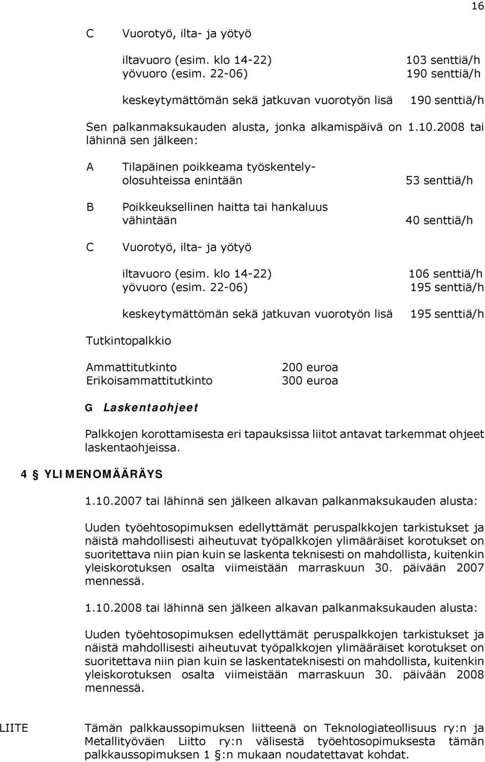 senttiä/h 190 senttiä/h 190 senttiä/h Sen palkanmaksukauden alusta, jonka alkamispäivä on 1.10.