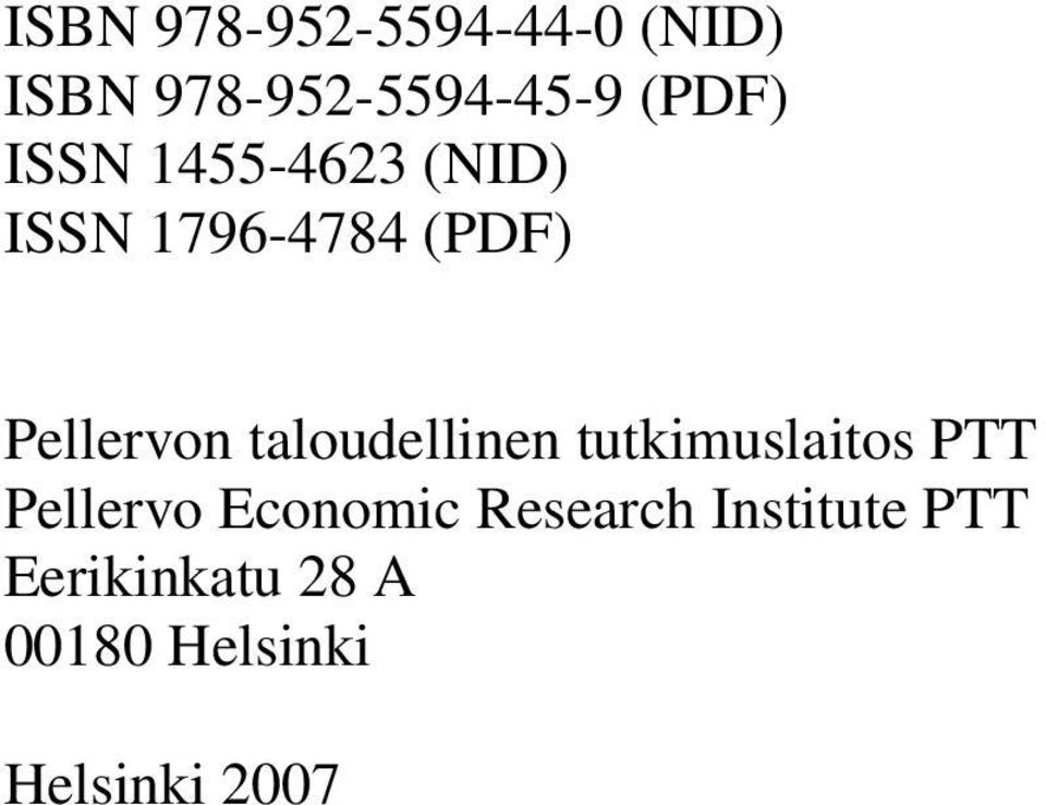 taloudellinen tutkimuslaitos PTT Pellervo Economic