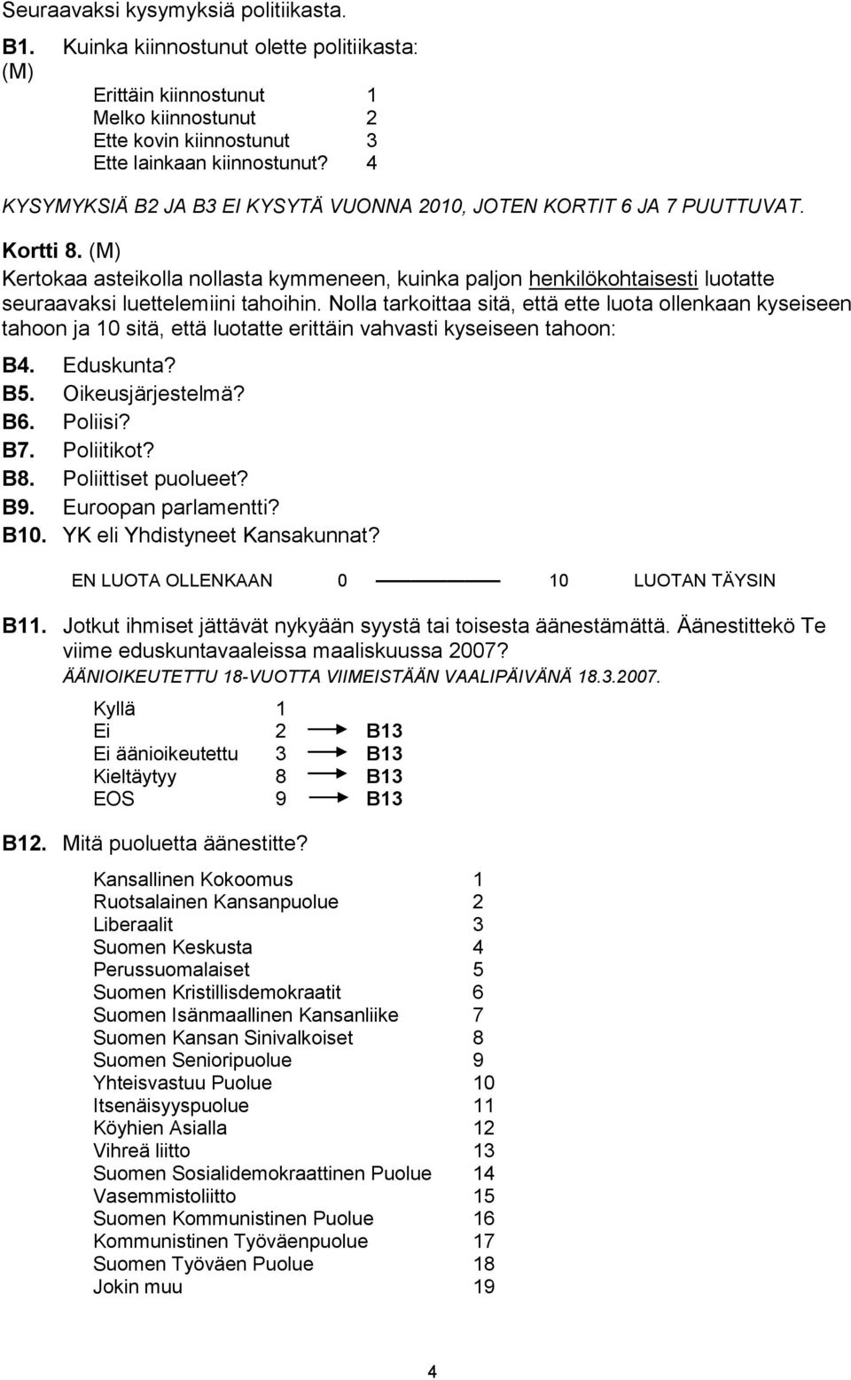 (M) Kertokaa asteikolla nollasta kymmeneen, kuinka paljon henkilökohtaisesti luotatte seuraavaksi luettelemiini tahoihin.