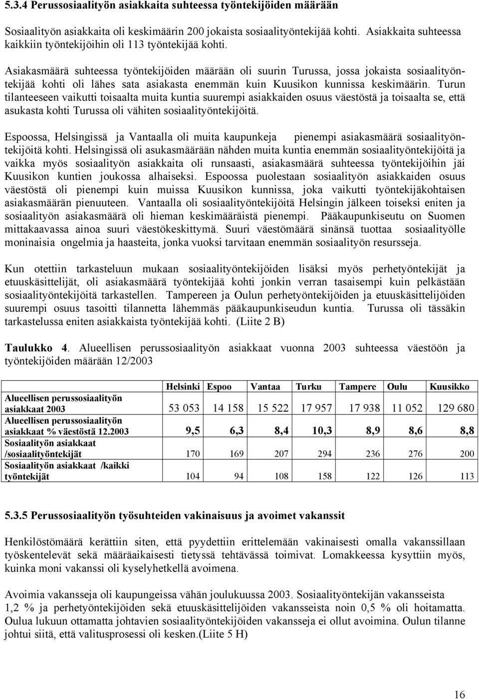 Asiakasmäärä suhteessa työntekijöiden määrään oli suurin Turussa, jossa jokaista sosiaalityöntekijää kohti oli lähes sata asiakasta enemmän kuin Kuusikon kunnissa keskimäärin.