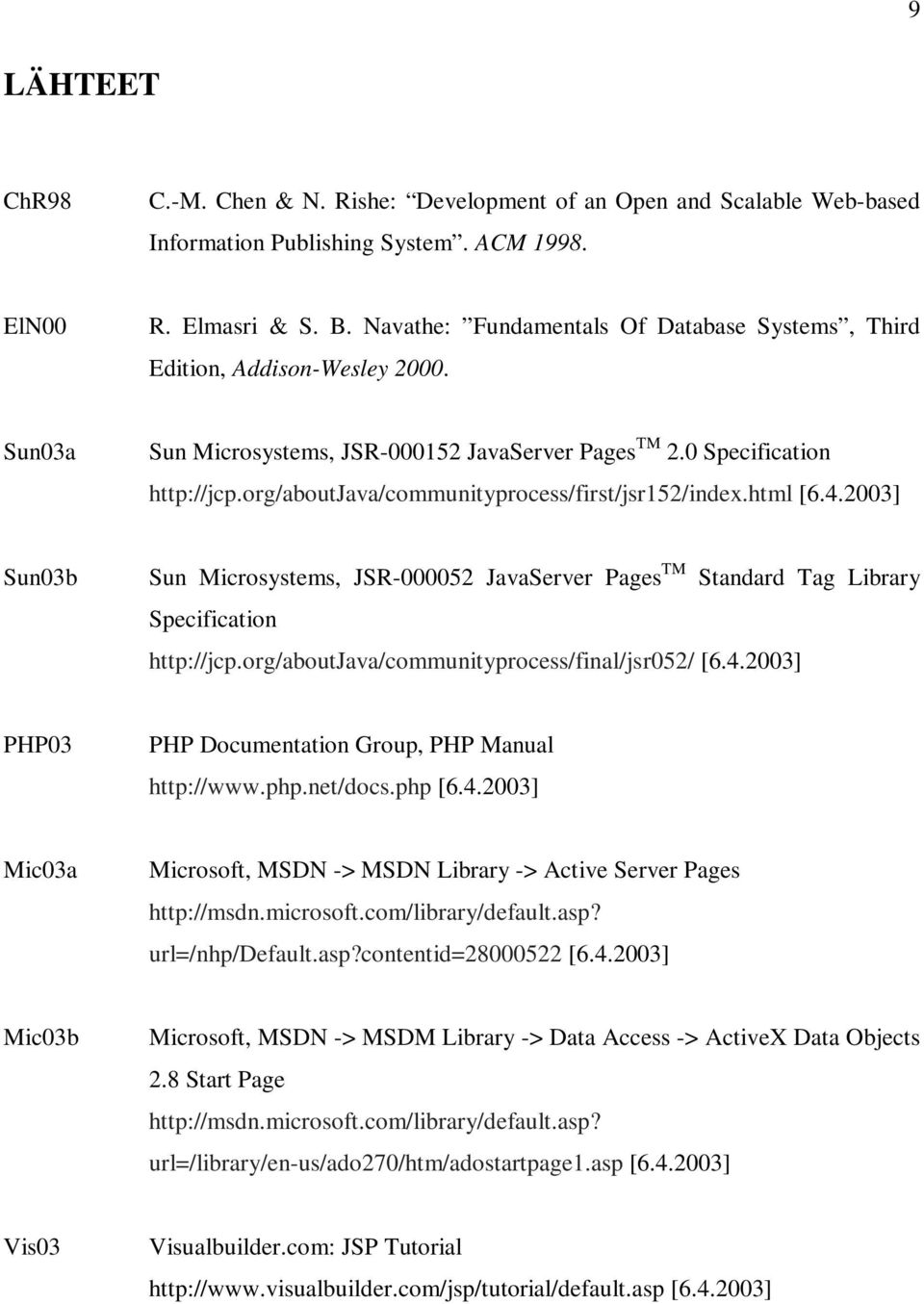 org/aboutjava/communityprocess/first/jsr152/index.html [6.4.2003] Sun03b Sun Microsystems, JSR-000052 JavaServer Pages TM Standard Tag Library Specification http://jcp.