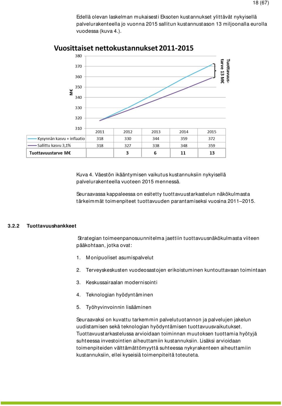 Seuraavassa kappaleessa on esitetty tuottavuustarkastelun näkökulmasta tärkeimmät toimenpiteet tuottavuuden parantamiseksi vuosina 20