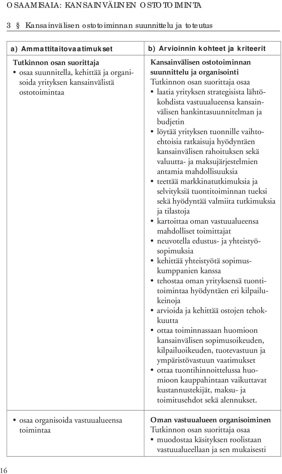 lähtökohdista vastuualueensa kansainvälisen hankintasuunnitelman ja budjetin löytää yrityksen tuonnille vaihtoehtoisia ratkaisuja hyödyntäen kansainvälisen rahoituksen sekä valuutta- ja
