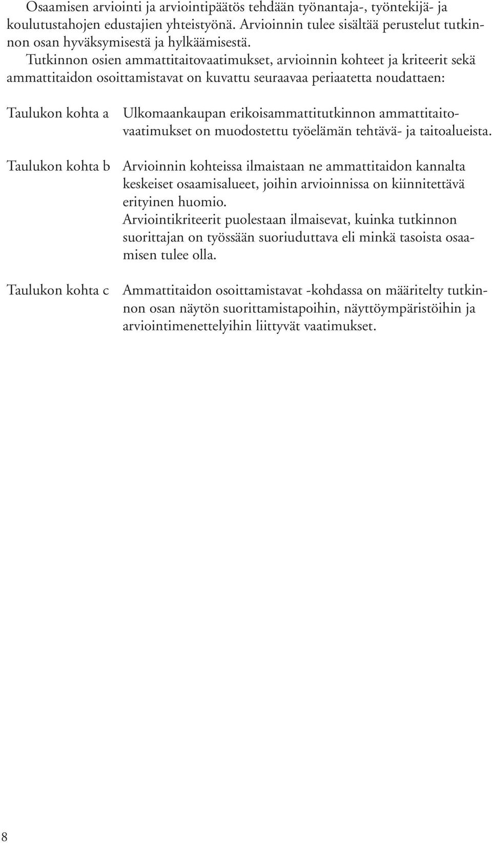 kohta c Ulkomaankaupan erikoisammattitutkinnon ammattitaitovaatimukset on muodostettu työelämän tehtävä- ja taitoalueista.
