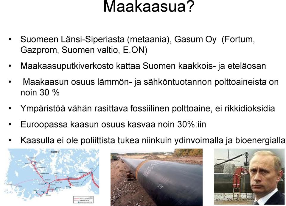 sähköntuotannon polttoaineista on noin 30 % Ympäristöä vähän rasittava fossiilinen polttoaine, ei