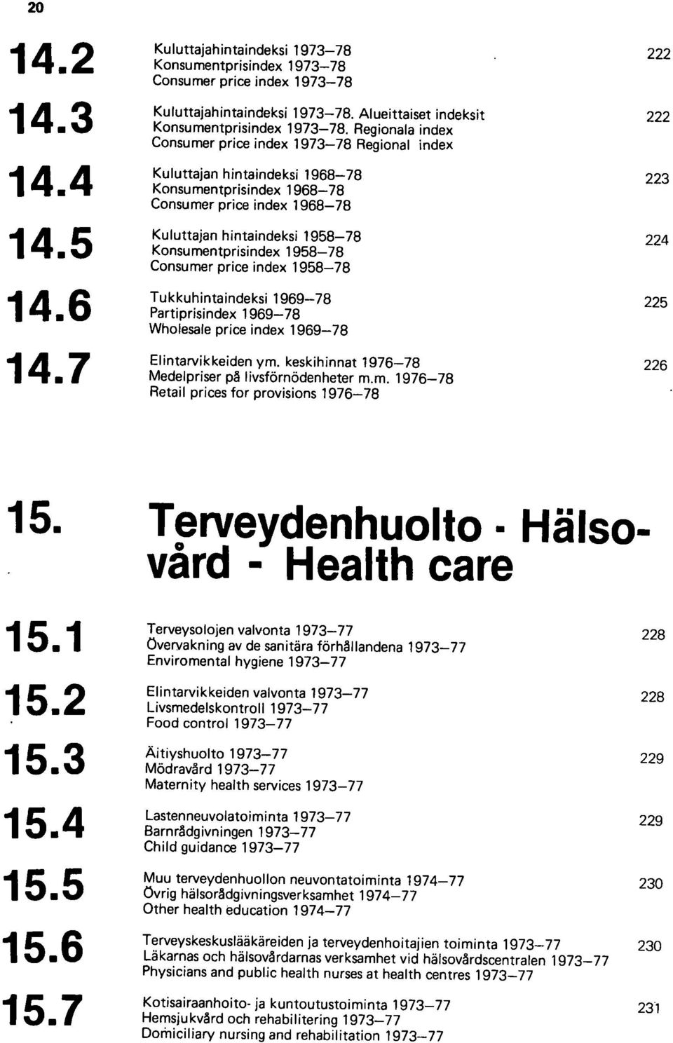 Regionala index Consumer price index 1973-78 Regional index Kuluttajan hintaindeksi 1968-78 223 Konsumentprisindex 1968-78 Consumer price index 1968-78 Kuluttajan hintaindeksi 1958-78 224