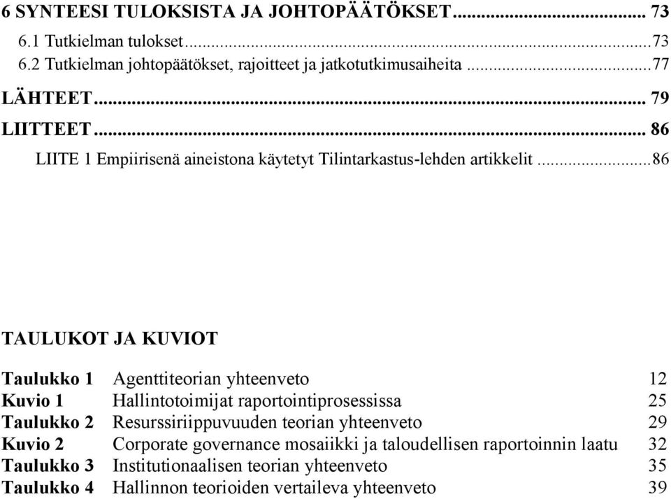.. 86 TAULUKOT JA KUVIOT Taulukko 1 Agenttiteorian yhteenveto 12 Kuvio 1 Hallintotoimijat raportointiprosessissa 25 Taulukko 2 Resurssiriippuvuuden