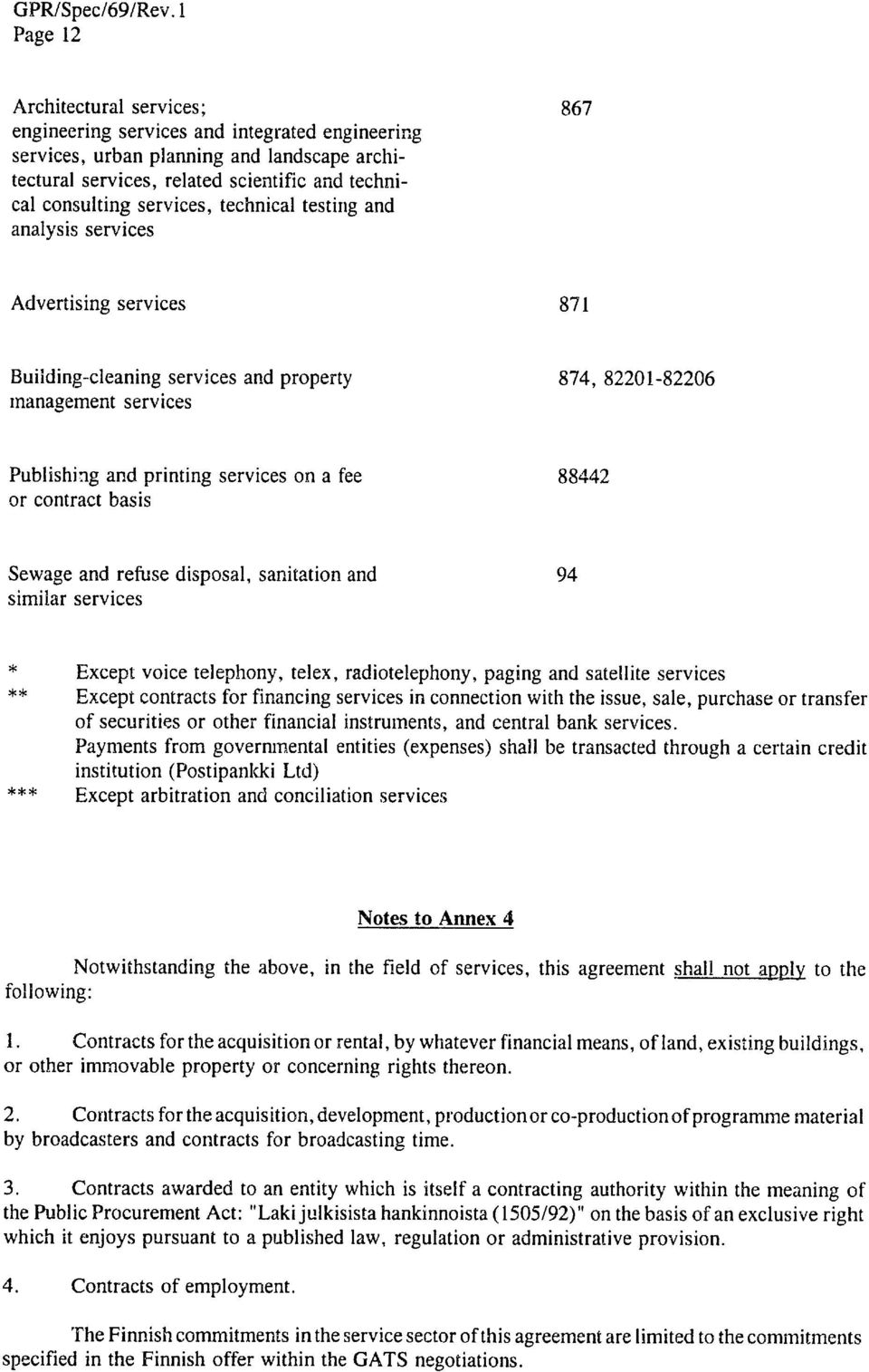 basis 88442 Sewage and refuse disposal, sanitation and similar services 94 * Except voice telephony, telex, radiotelephony, paging and satellite services ** Except contracts for financing services in