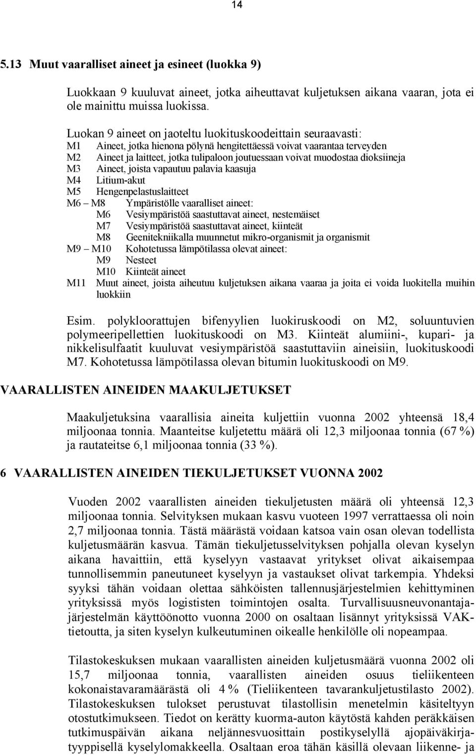 muodostaa dioksiineja M3 Aineet, joista vapautuu palavia kaasuja M4 Litium-akut M5 Hengenpelastuslaitteet M6 M8 Ympäristölle vaaralliset aineet: M6 Vesiympäristöä saastuttavat aineet, nestemäiset M7