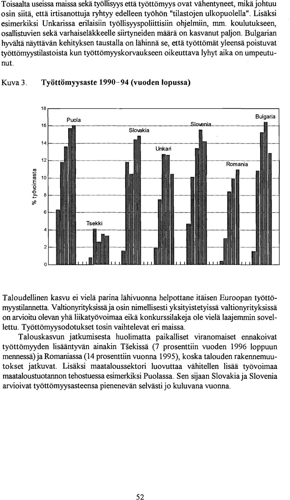 Bulgarian hyvalta nayttavan kehityksen taustalla on lahinna se, etta tyottomat yleensa poistuvat tyottomyystilastoista kun tyottomyyskorvaukseen oikeuttava lyhyt aika on umpeutunut. Kuva3.