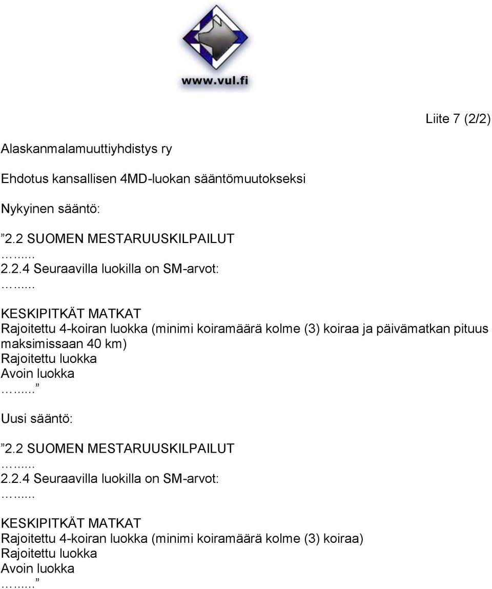 .. KESKIPITKÄT MATKAT Rajoitettu 4-koiran luokka (minimi koiramäärä kolme (3) koiraa ja päivämatkan pituus maksimissaan 40 km)