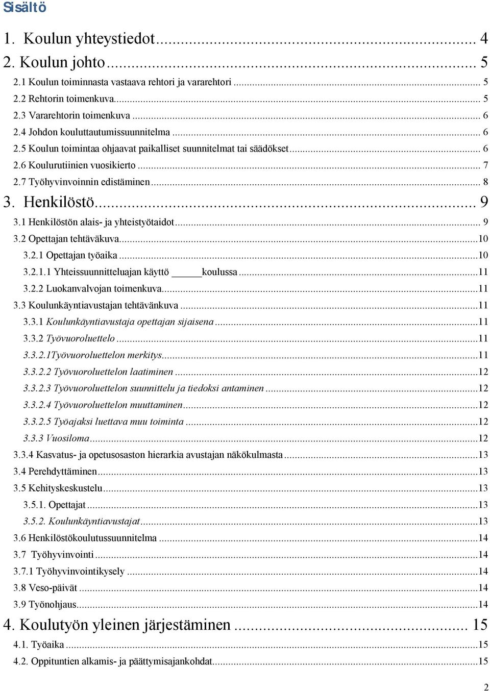 Henkilöstö... 9 3.1 Henkilöstön alais- ja yhteistyötaidot... 9 3.2 Opettajan tehtäväkuva...10 3.2.1 Opettajan työaika...10 3.2.1.1 Yhteissuunnitteluajan käyttö koulussa...11 3.2.2 Luokanvalvojan toimenkuva.