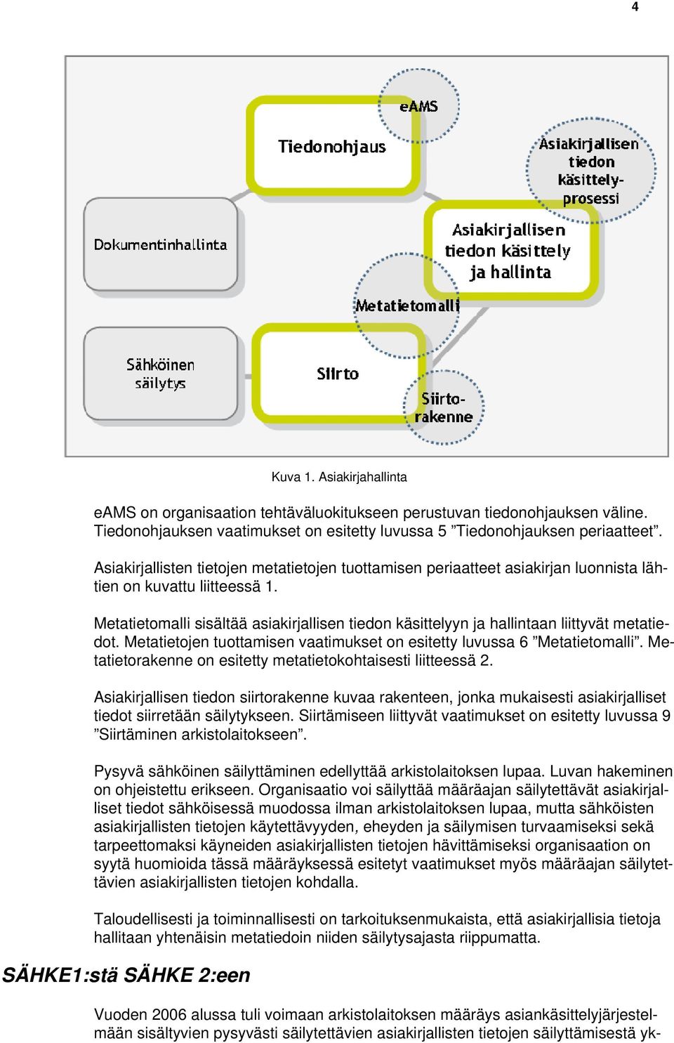 Metatietomalli sisältää asiakirjallisen tiedon käsittelyyn ja hallintaan liittyvät metatiedot. Metatietojen tuottamisen vaatimukset on esitetty luvussa 6 Metatietomalli.