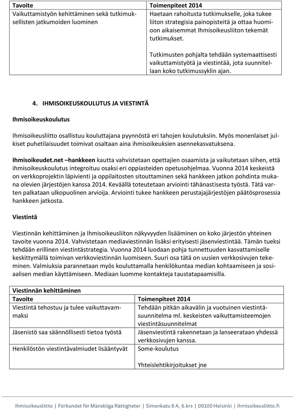 IHMISOIKEUSKOULUTUS JA VIESTINTÄ Ihmisoikeuskoulutus Ihmisoikeusliitto osallistuu kouluttajana pyynnöstä eri tahojen koulutuksiin.