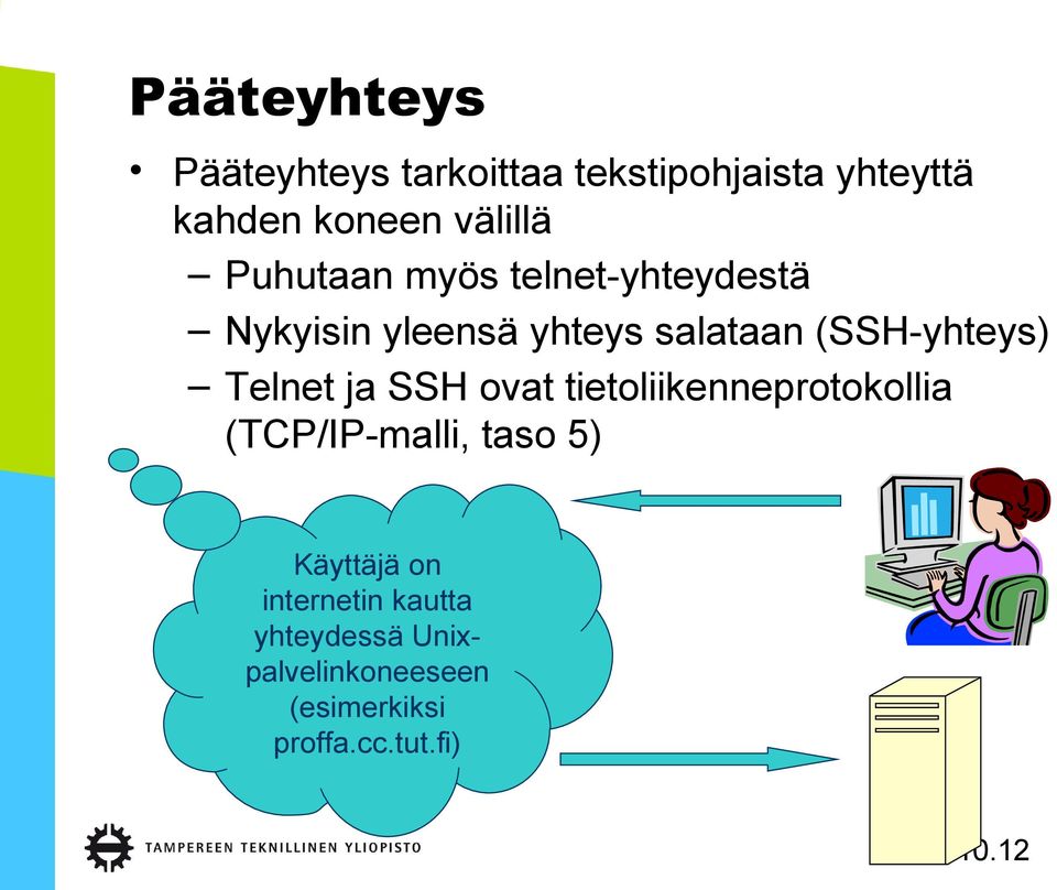 (SSH-yhteys) Telnet ja SSH ovat tietoliikenneprotokollia (TCP/IP-malli, taso 5)