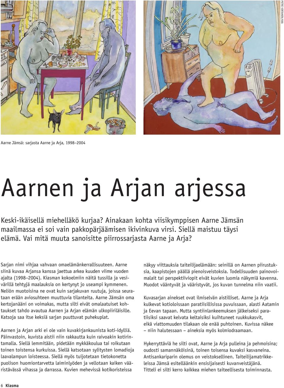 Sarjan nimi vihjaa vahvaan omaelämänkerrallisuuteen. Aarne siinä kuvaa Arjansa kanssa jaettua arkea kuuden viime vuoden ajalta (1998 2004).