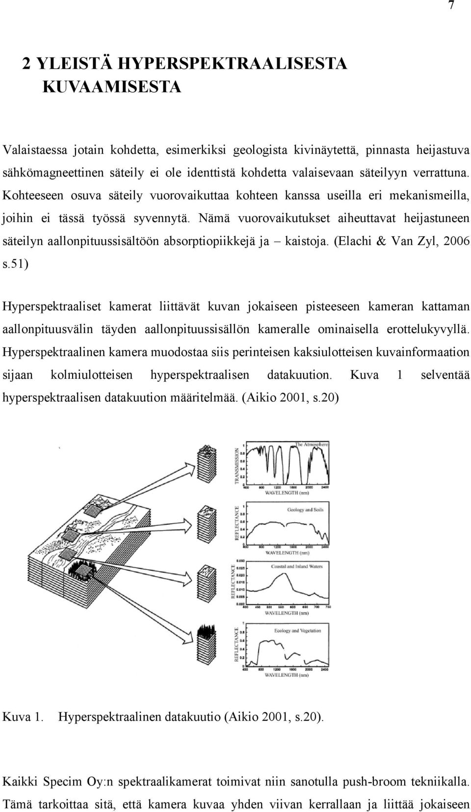 Nämä vuorovaikutukset aiheuttavat heijastuneen säteilyn aallonpituussisältöön absorptiopiikkejä ja kaistoja. (Elachi & Van Zyl, 2006 s.