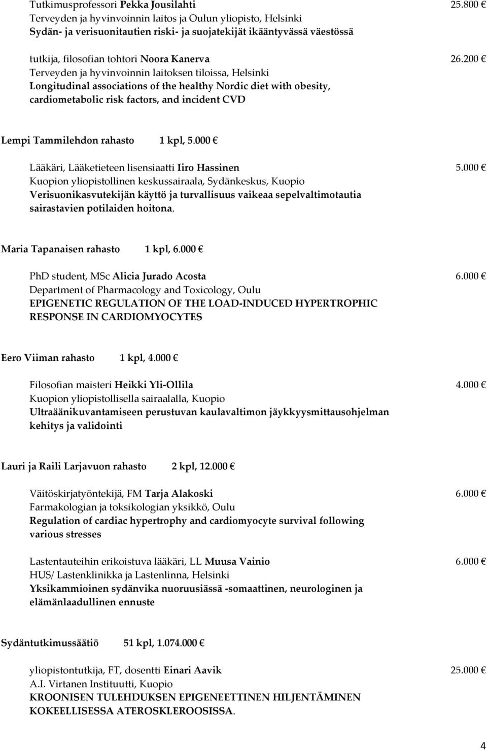 200 Terveyden ja hyvinvoinnin laitoksen tiloissa, Helsinki Longitudinal associations of the healthy Nordic diet with obesity, cardiometabolic risk factors, and incident CVD Lempi Tammilehdon rahasto