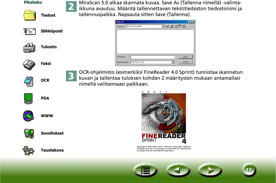 Sähköposti Tulostin Faksi OCR OCR-ohjelmisto (esimerkiksi FineReader 4.