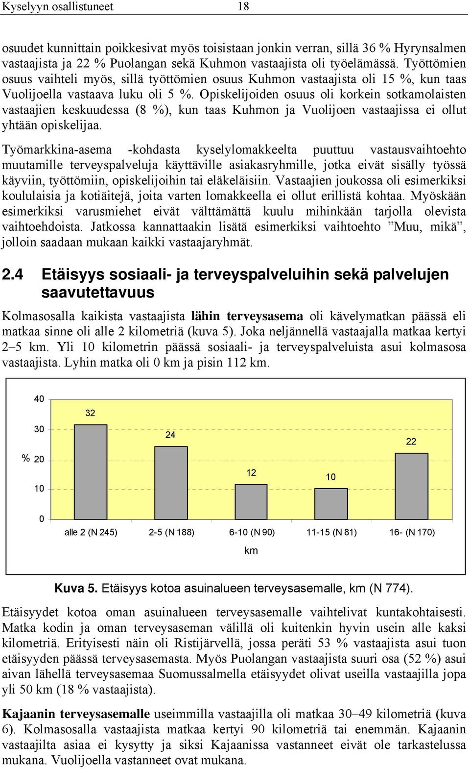 Opiskelijoiden osuus oli korkein sotkamolaisten vastaajien keskuudessa (8 %), kun taas Kuhmon ja Vuolijoen vastaajissa ei ollut yhtään opiskelijaa.