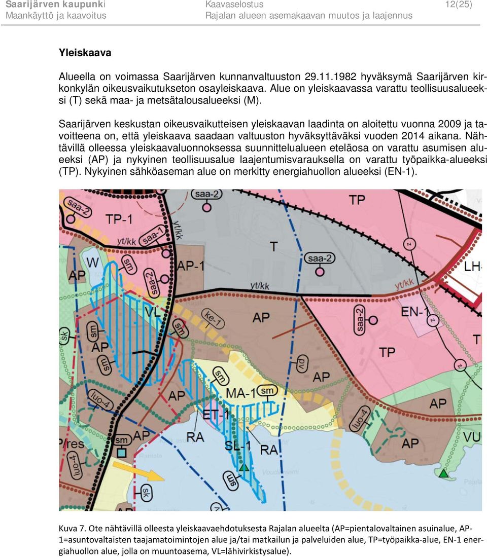 Saarijärven keskustan oikeusvaikutteisen yleiskaavan laadinta on aloitettu vuonna 2009 ja tavoitteena on, että yleiskaava saadaan valtuuston hyväksyttäväksi vuoden 2014 aikana.