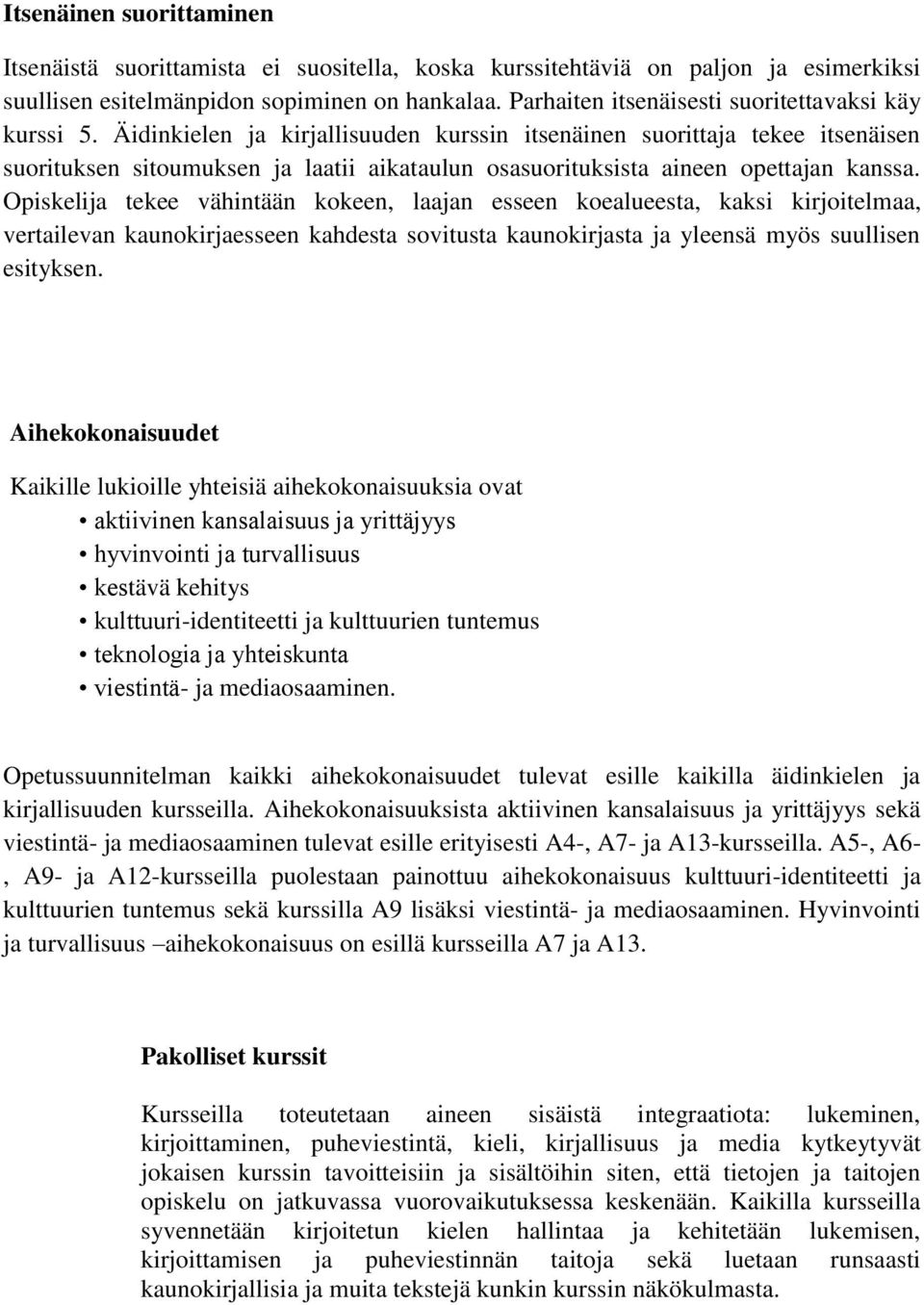 Äidinkielen ja kirjallisuuden kurssin itsenäinen suorittaja tekee itsenäisen suorituksen sitoumuksen ja laatii aikataulun osasuorituksista aineen opettajan kanssa.