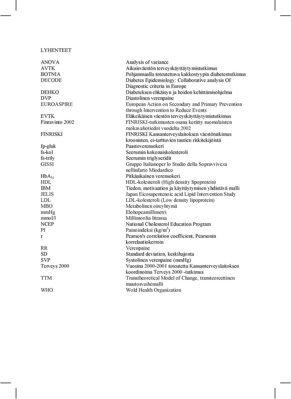 to Reduce Events EVTK Eläkeikäisen väestön terveyskäyttäytymistutkimus Finravinto 2002 FINRISKI tutkimusten osana kerätty suomalaisten ruokavaliotiedot vuodelta 2002 FINRISKI FINRISKI