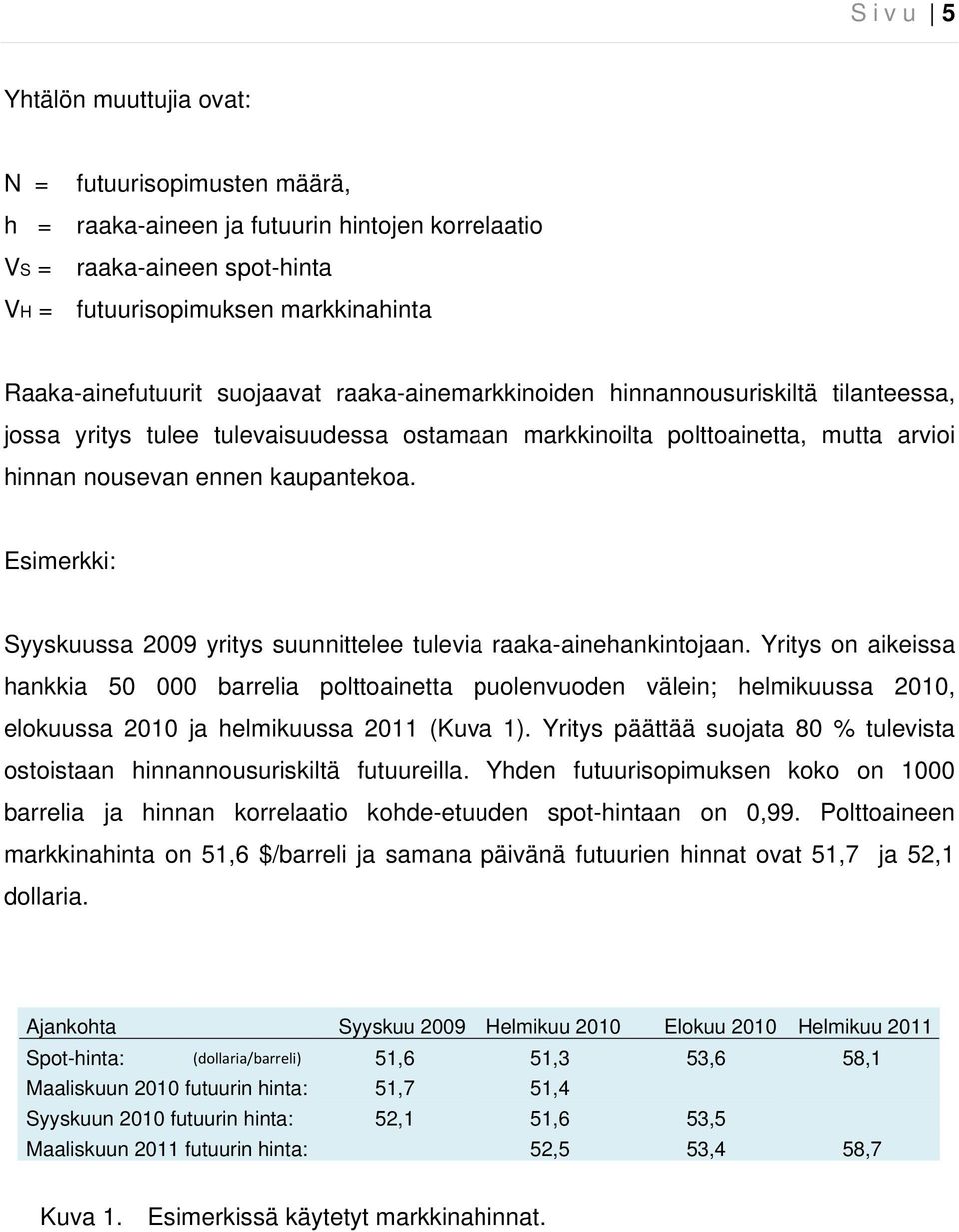 Esimerkki: Syyskuussa 2009 yritys suunnittelee tulevia raaka-ainehankintojaan.