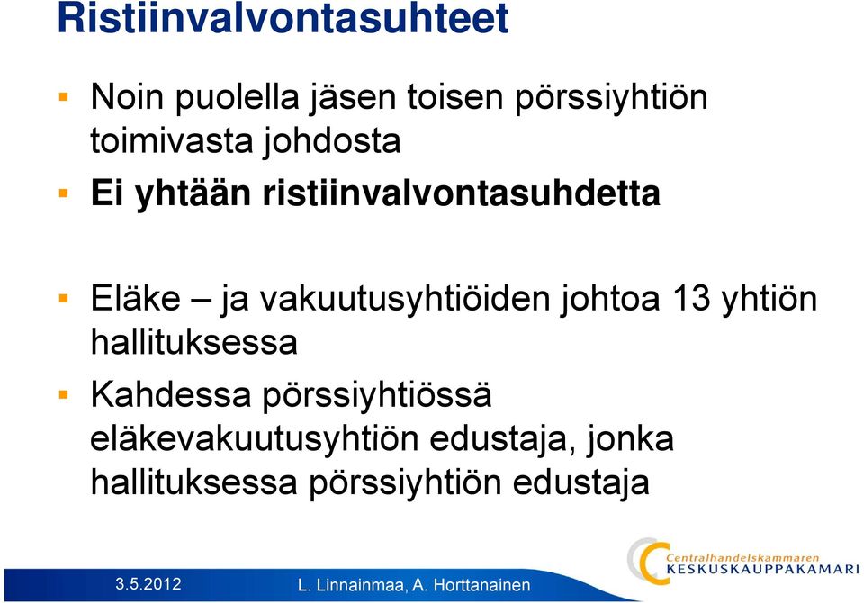 vakuutusyhtiöiden johtoa 13 yhtiön hallituksessa Kahdessa