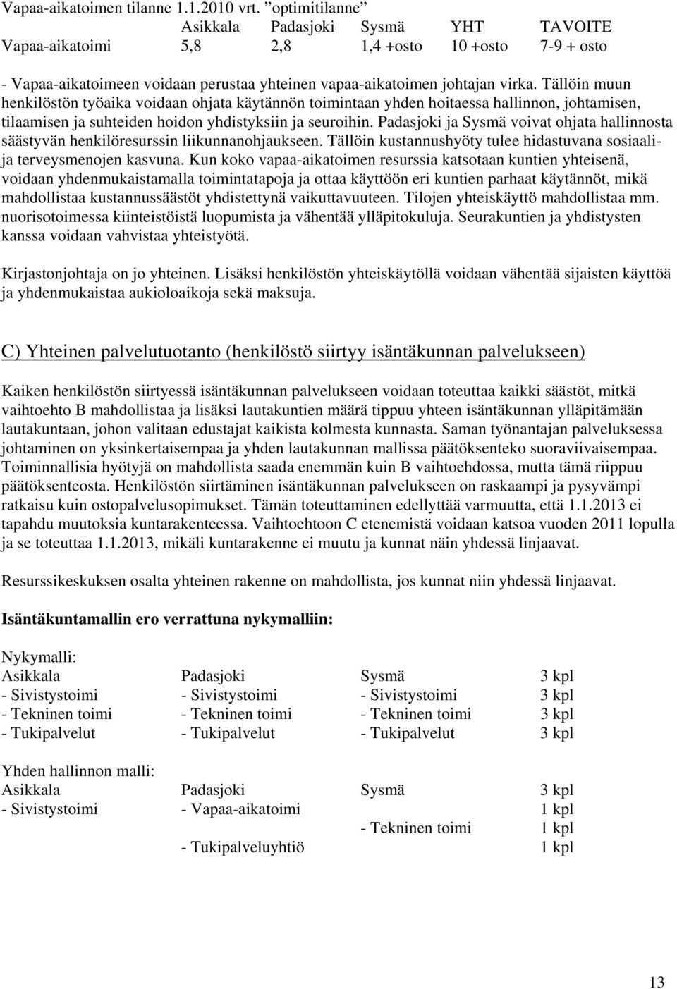 Tällöin muun henkilöstön työaika voidaan ohjata käytännön toimintaan yhden hoitaessa hallinnon, johtamisen, tilaamisen ja suhteiden hoidon yhdistyksiin ja seuroihin.