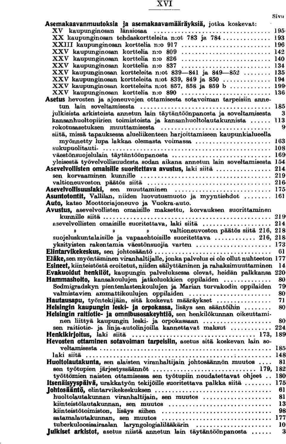 .. 135 XXV kaupunginosan kortteleita n:ot 839, 849 ja 850... 194 XXV kaupunginosan kortteleita n:ot 857, 858 ja 859 b... 199' XXV kaupunginosan korttelia n:o 890.