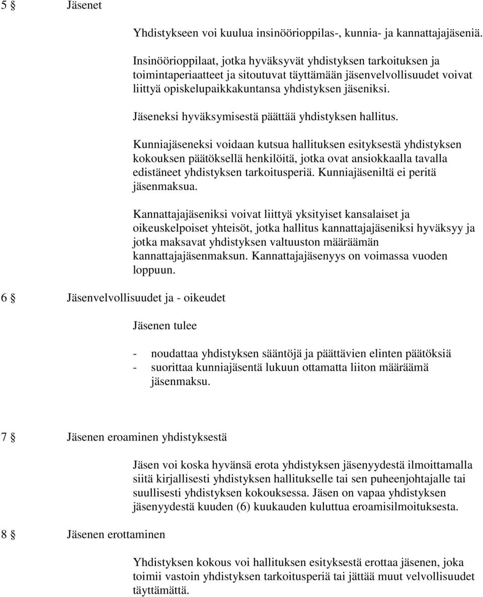 Jäseneksi hyväksymisestä päättää yhdistyksen hallitus.
