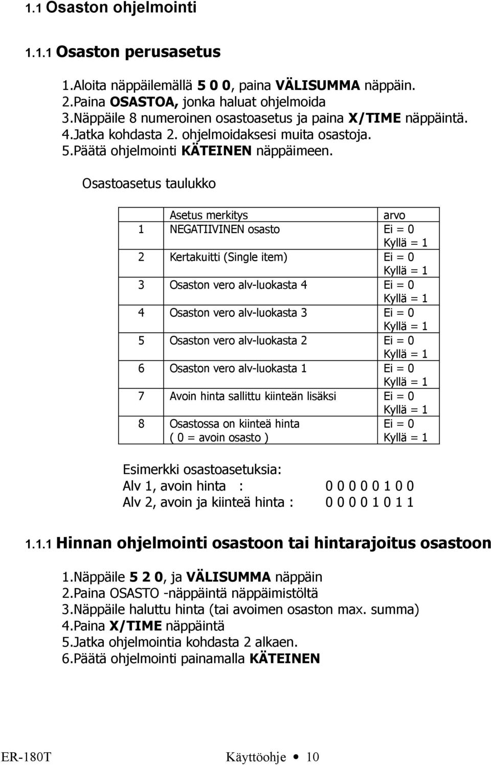 Osastoasetus taulukko Asetus merkitys arvo 1 NEGATIIVINEN osasto 2 Kertakuitti (Single item) 3 Osaston vero alv-luokasta 4 4 Osaston vero alv-luokasta 3 5 Osaston vero alv-luokasta 2 Osaston vero