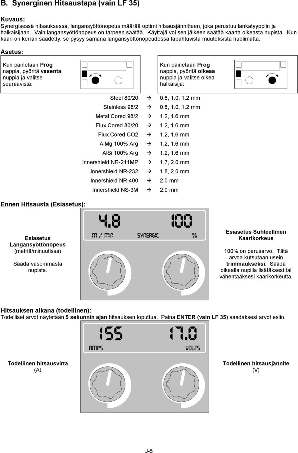 Kun kaari on kerran säädetty, se pysyy samana langansyöttönopeudessa tapahtuvista muutoksista huolimatta.