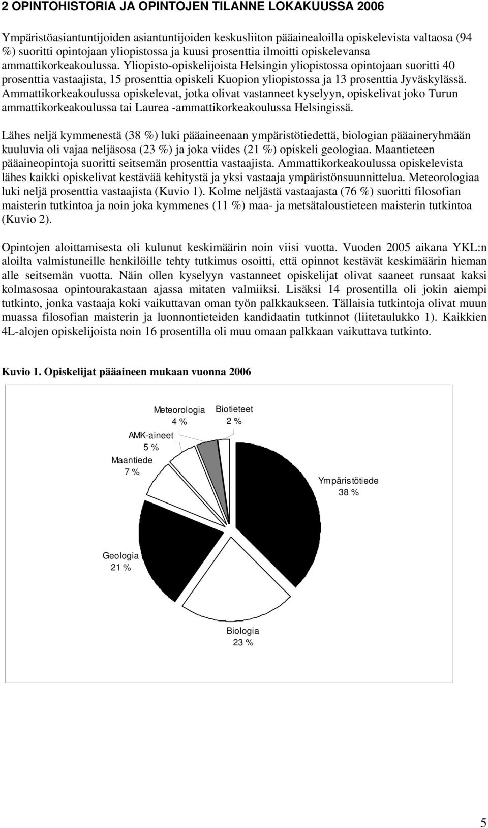 Yliopisto-opiskelijoista Helsingin yliopistossa opintojaan suoritti 40 prosenttia vastaajista, 15 prosenttia opiskeli Kuopion yliopistossa ja 13 prosenttia Jyväskylässä.