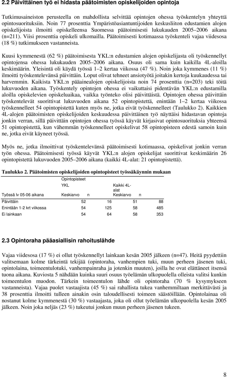 Viisi prosenttia opiskeli ulkomailla. Päätoimisesti kotimaassa työskenteli vajaa viidesosa (18 %) tutkimukseen vastanneista.