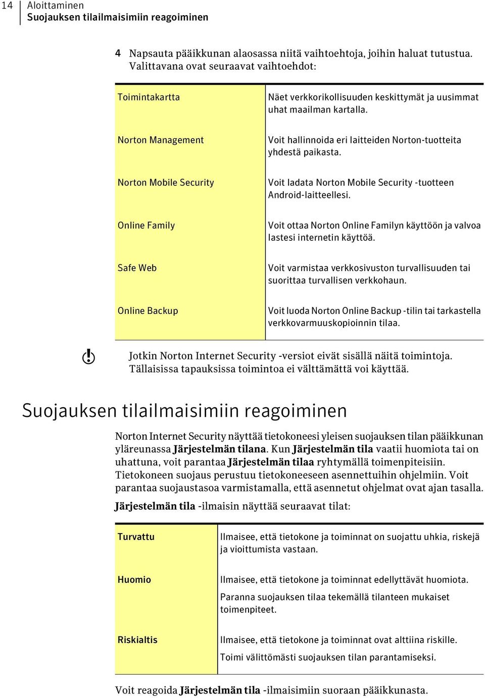 Norton Management Voit hallinnoida eri laitteiden Norton-tuotteita yhdestä paikasta. Norton Mobile Security Voit ladata Norton Mobile Security -tuotteen Android-laitteellesi.