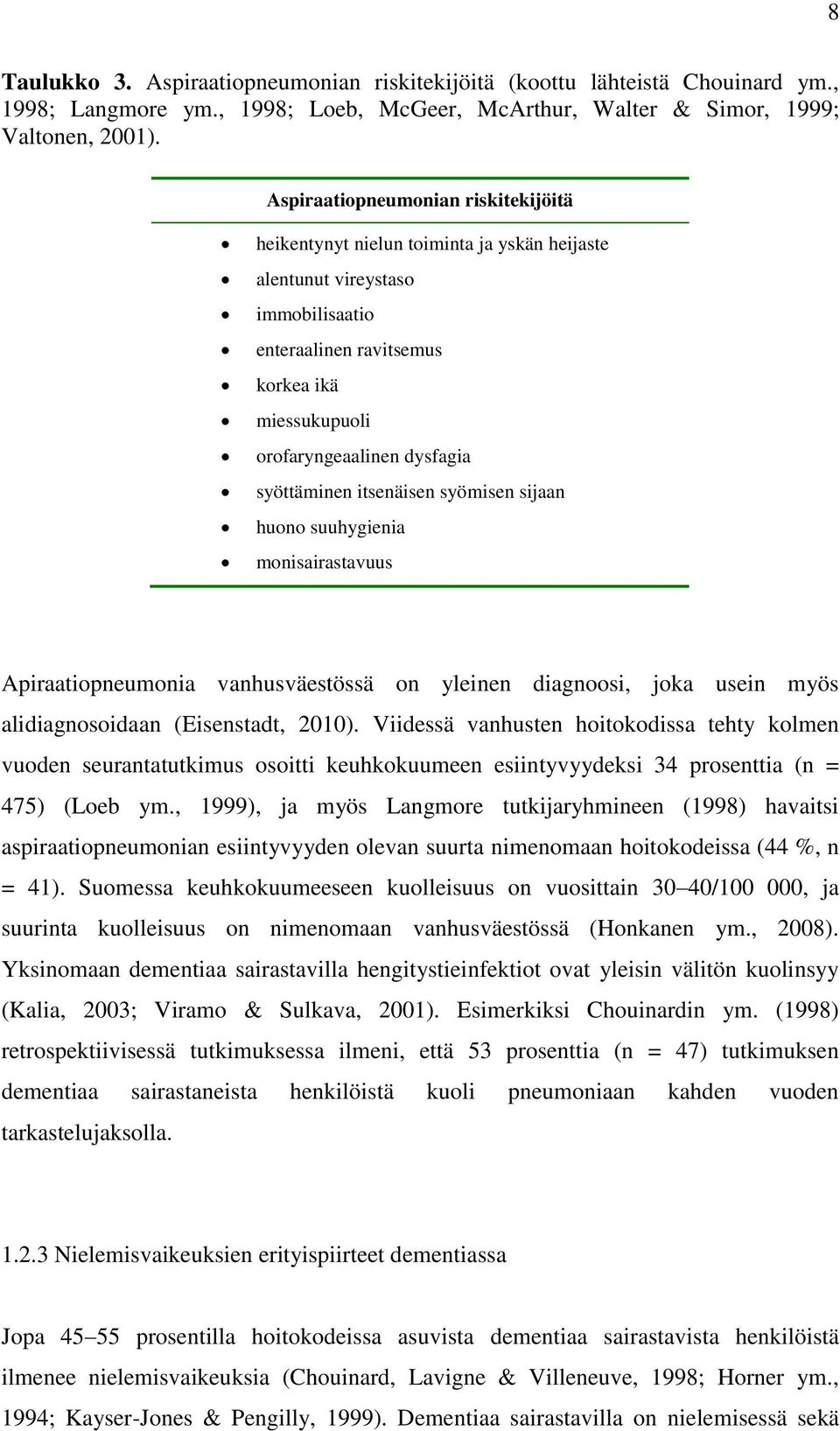 syöttäminen itsenäisen syömisen sijaan huono suuhygienia monisairastavuus Apiraatiopneumonia vanhusväestössä on yleinen diagnoosi, joka usein myös alidiagnosoidaan (Eisenstadt, 2010).